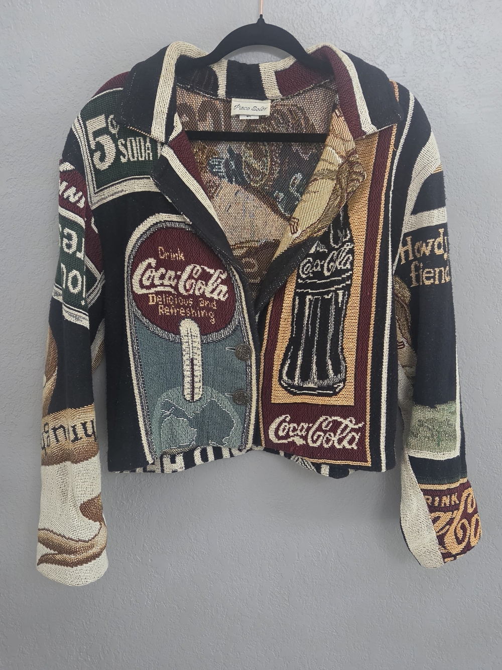 VTG 90s Paco Soler Coca Cola Woven Tapestry Jacket M/L Rare